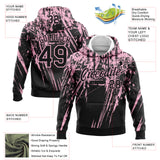 Custom Stitched Black Light Pink 3D Pattern Design Splash Grunge Art Sports Pullover Sweatshirt Hoodie