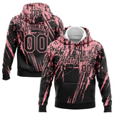 Custom Stitched Black Medium Pink 3D Pattern Design Splash Grunge Art Sports Pullover Sweatshirt Hoodie