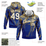 Custom Stitched Royal White-Old Gold 3D Pattern Design Splash Grunge Art Sports Pullover Sweatshirt Hoodie