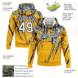 Custom Stitched Gold White-Royal 3D Pattern Design Splash Grunge Art Sports Pullover Sweatshirt Hoodie