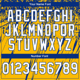 Custom Stitched Gold White-Royal 3D Pattern Design Splash Grunge Art Sports Pullover Sweatshirt Hoodie