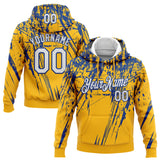 Custom Stitched Gold White-Royal 3D Pattern Design Splash Grunge Art Sports Pullover Sweatshirt Hoodie
