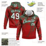 Custom Stitched Red White-Kelly Green 3D Pattern Design Splash Grunge Art Sports Pullover Sweatshirt Hoodie