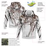 Custom Stitched White Brown 3D Pattern Design Splash Grunge Art Sports Pullover Sweatshirt Hoodie