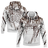 Custom Stitched White Brown 3D Pattern Design Splash Grunge Art Sports Pullover Sweatshirt Hoodie