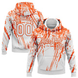 Custom Stitched White Orange 3D Pattern Design Splash Grunge Art Sports Pullover Sweatshirt Hoodie