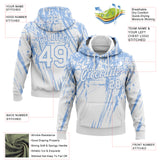Custom Stitched White Light Blue 3D Pattern Design Splash Grunge Art Sports Pullover Sweatshirt Hoodie