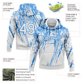 Custom Stitched White Powder Blue 3D Pattern Design Splash Grunge Art Sports Pullover Sweatshirt Hoodie