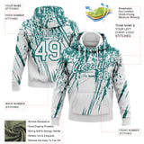 Custom Stitched White Teal 3D Pattern Design Splash Grunge Art Sports Pullover Sweatshirt Hoodie