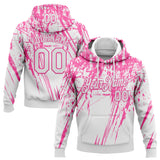 Custom Stitched White Pink 3D Pattern Design Splash Grunge Art Sports Pullover Sweatshirt Hoodie