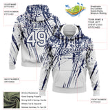 Custom Stitched White Navy 3D Pattern Design Splash Grunge Art Sports Pullover Sweatshirt Hoodie
