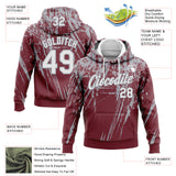 Custom Stitched Burgundy White-Gray 3D Pattern Design Splash Grunge Art Sports Pullover Sweatshirt Hoodie