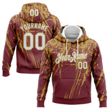 Custom Stitched Burgundy White-Old Gold 3D Pattern Design Splash Grunge Art Sports Pullover Sweatshirt Hoodie