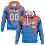 Custom Stitched Powder Blue White-Orange 3D Pattern Design Splash Grunge Art Sports Pullover Sweatshirt Hoodie