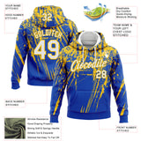Custom Stitched Thunder Blue White-Yellow 3D Pattern Design Splash Grunge Art Sports Pullover Sweatshirt Hoodie