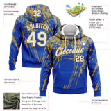 Custom Stitched Thunder Blue White-Old Gold 3D Pattern Design Splash Grunge Art Sports Pullover Sweatshirt Hoodie