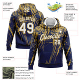 Custom Stitched Navy White-Old Gold 3D Pattern Design Splash Grunge Art Sports Pullover Sweatshirt Hoodie