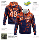 Custom Stitched Navy White-Orange 3D Pattern Design Splash Grunge Art Sports Pullover Sweatshirt Hoodie