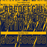 Custom Stitched Navy Gold 3D Pattern Design Splash Grunge Art Sports Pullover Sweatshirt Hoodie