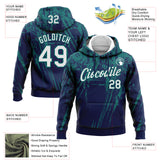 Custom Stitched Navy White-Teal 3D Pattern Design Splash Grunge Art Sports Pullover Sweatshirt Hoodie