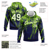 Custom Stitched Navy White-Neon Green 3D Pattern Design Splash Grunge Art Sports Pullover Sweatshirt Hoodie