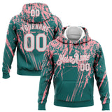 Custom Stitched Teal White-Medium Pink 3D Pattern Design Splash Grunge Art Sports Pullover Sweatshirt Hoodie