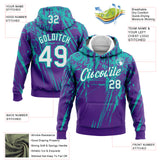 Custom Stitched Purple White-Aqua 3D Pattern Design Splash Grunge Art Sports Pullover Sweatshirt Hoodie