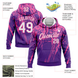 Custom Stitched Purple White-Pink 3D Pattern Design Splash Grunge Art Sports Pullover Sweatshirt Hoodie