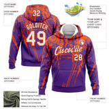 Custom Stitched Purple White-Orange 3D Pattern Design Splash Grunge Art Sports Pullover Sweatshirt Hoodie