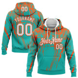 Custom Stitched Aqua White-Orange 3D Pattern Design Splash Grunge Art Sports Pullover Sweatshirt Hoodie