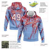 Custom Stitched Light Blue White-Red 3D Pattern Design Splash Grunge Art Sports Pullover Sweatshirt Hoodie