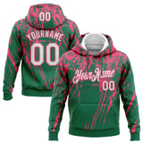Custom Stitched Kelly Green White-Neon Pink 3D Pattern Design Splash Grunge Art Sports Pullover Sweatshirt Hoodie