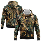 Custom Stitched Black Old Gold 3D Tropical Leaves In The Style Of Jungle And Hawaii Sports Pullover Sweatshirt Hoodie