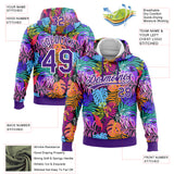 Custom Stitched Purple White 3D Hawaii Palm Trees Sports Pullover Sweatshirt Hoodie