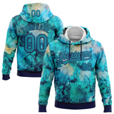 Custom Stitched Tie Dye Teal-Navy 3D Sports Pullover Sweatshirt Hoodie