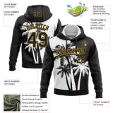 Custom Stitched Black White-Old Gold 3D Hawaii Coconut Trees Sports Pullover Sweatshirt Hoodie