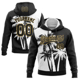 Custom Stitched Black White-Old Gold 3D Hawaii Coconut Trees Sports Pullover Sweatshirt Hoodie