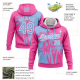 Custom Stitched Pink Light Blue-White 3D Hawaii Coconut Trees Sports Pullover Sweatshirt Hoodie