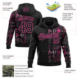 Custom Stitched Black Pink 3D Pattern Design Pink Ribbon Breast Cancer Awareness Month Women Health Care Support Sports Pullover Sweatshirt Hoodie