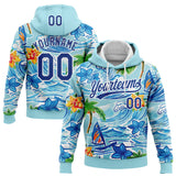 Custom Stitched Blue Royal-White 3D Beach Hawaii Palm Trees And Flowers Sports Pullover Sweatshirt Hoodie