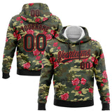 Custom Stitched Camo Black-Red 3D Rose Sports Pullover Sweatshirt Salute To Service Hoodie