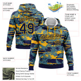Custom Stitched Navy Gold 3D Pattern Design Thuja Branch Pullover Sweatshirt Hoodie
