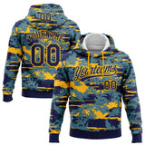 Custom Stitched Navy Gold 3D Pattern Design Thuja Branch Pullover Sweatshirt Hoodie