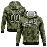 Custom Stitched Camo Black-White 3D Leaves Sports Pullover Sweatshirt Salute To Service Hoodie