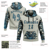 Custom Gray Shadow Blue-Black 3D Skull Floral Sports Pullover Sweatshirt Hoodie