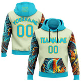 Custom Green Lakes Blue-Yellow 3D Skull Alien Sports Pullover Sweatshirt Hoodie