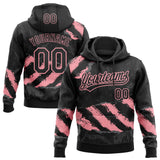 Custom Stitched Black Medium Pink-Steel Gray 3D Pattern Design Splash Sports Pullover Sweatshirt Hoodie