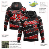 Custom Stitched Black Red-White 3D Pattern Design Torn Paper Style Sports Pullover Sweatshirt Hoodie