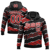 Custom Stitched Black Red-White 3D Pattern Design Torn Paper Style Sports Pullover Sweatshirt Hoodie
