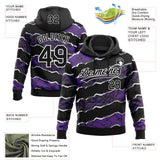 Custom Stitched Black Purple-White 3D Pattern Design Torn Paper Style Sports Pullover Sweatshirt Hoodie